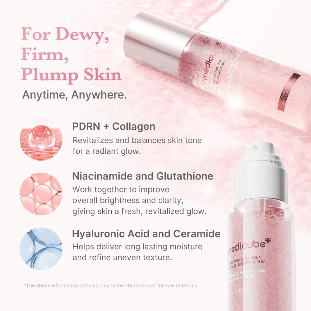 4. Medicube PDRN Pink Collagen Glow Jelly Mist Serum – ενυδατικό mist με PDRN, κολλαγόνο, νιασιναμίδη και υαλουρονικό οξύ