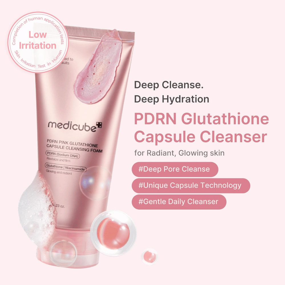 Medicube PDRN Pink Glutathione Capsule Cleansing Foam με χαμηλό ερεθισμό για καθημερινό καθαρισμό και πιο καθαρή επιδερμίδα με φυσική λάμψη
