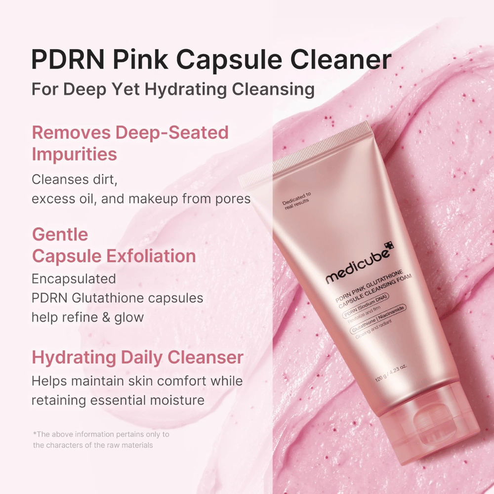 Medicube PDRN Pink Glutathione Capsule Cleansing Foam που απομακρύνει ρύπους, σμήγμα και μακιγιάζ ενώ ταυτόχρονα ενυδατώνει την επιδερμίδα