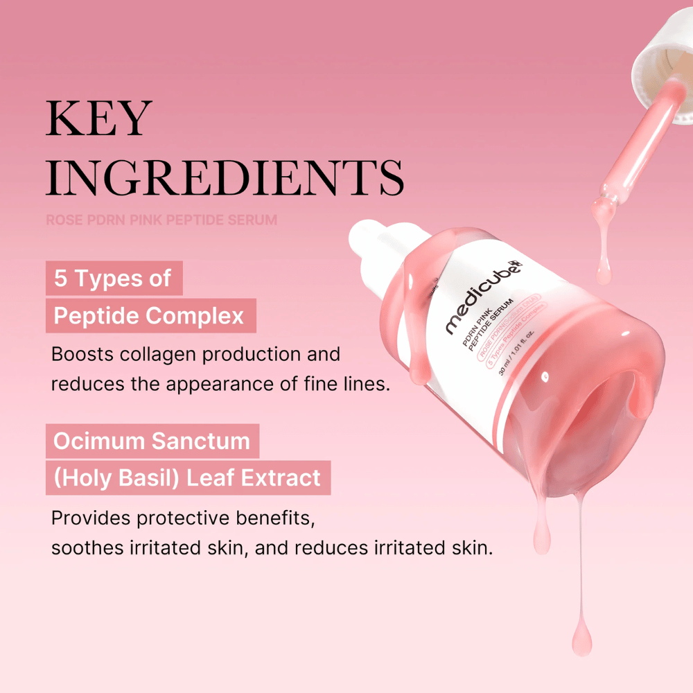 Medicube Rose PDRN Pink Peptide Serum – Θρεπτικός ορός για πιο σφιχτό και ήρεμο δέρμα.

💖 5 τύποι πεπτιδικών συμπλοκών – Διεγείρει την παραγωγή κολλαγόνου και μειώνει τις λεπτές γραμμές.
🌿 Εκχύλισμα Ocimum Sanctum (Ιερός Βασιλικός) – Προστατεύει, καταπραΰνει και μειώνει τον ερεθισμό.

Ιδανικό για πιο ομοιόμορφο, ενυδατωμένο και λαμπερό δέρμα!