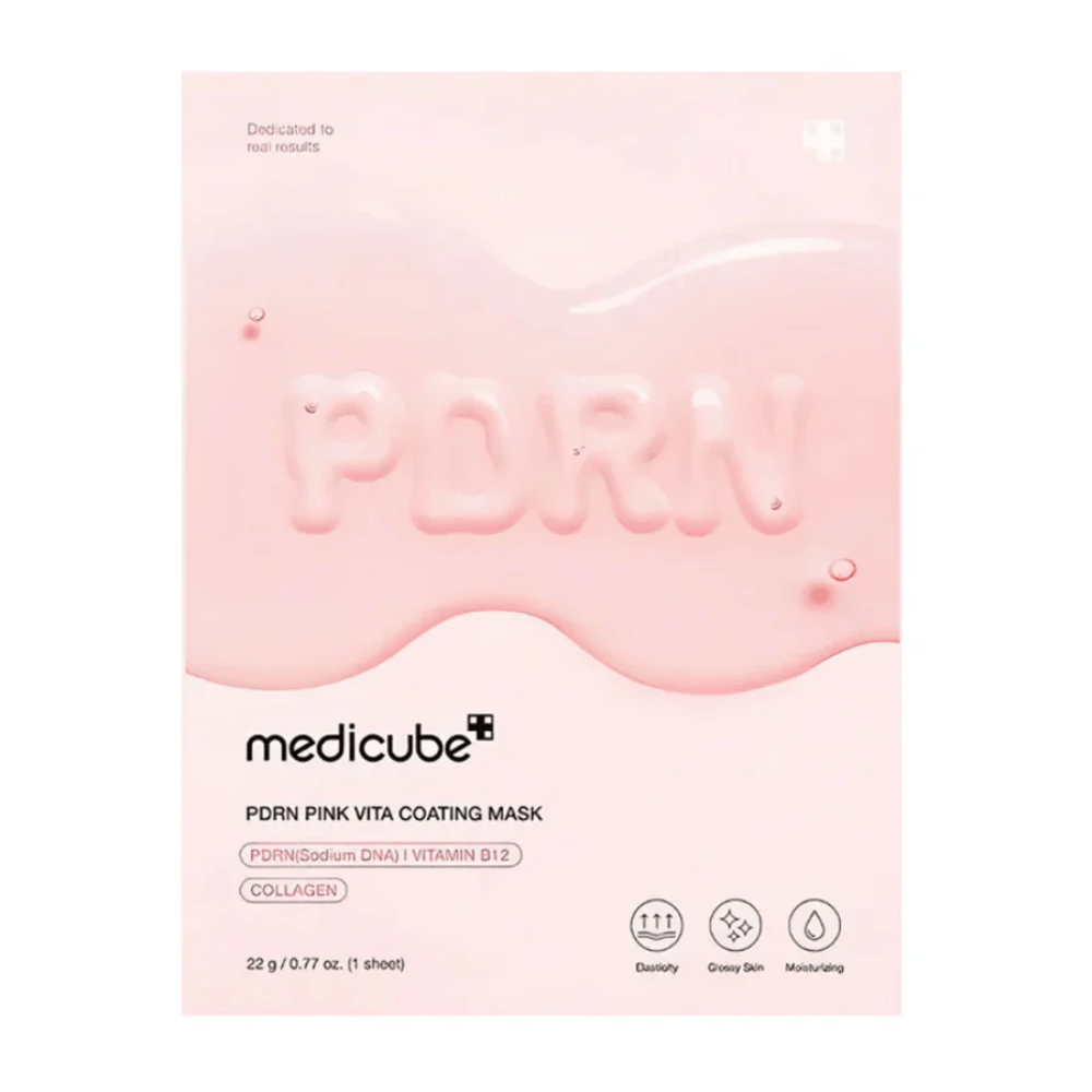  Απλή εικόνα προϊόντος του Medicube PDRN Pink Vita Coating Mask σε ροζ συσκευασία.
