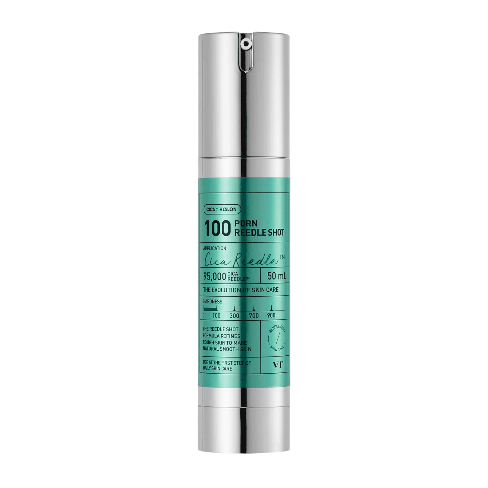 VT Cosmetics PDRN Reedle Shot 100 μπουκάλι με μινιμαλιστικό σχεδιασμό και ενεργή σύνθεση για τη βελτίωση της υφής, της λάμψης και της ελαστικότητας της επιδερμίδας