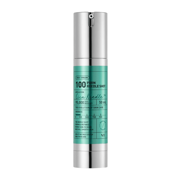 VT Cosmetics PDRN Reedle Shot 100 μπουκάλι με μινιμαλιστικό σχεδιασμό και ενεργή σύνθεση για τη βελτίωση της υφής, της λάμψης και της ελαστικότητας της επιδερμίδας