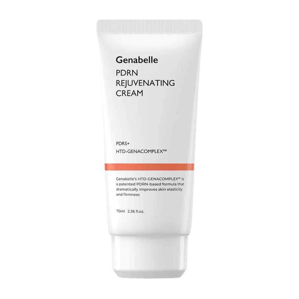 Εικόνα προϊόντος του Genabelle PDRN Rejuvenating Cream σε λευκό σωληνάριο με λευκό φόντο. Ενυδατική κρέμα προσώπου με PDRN και HTD-GENACOMPLEX™ που βοηθά στη βελτίωση της ελαστικότητας και της σφριγηλότητας της επιδερμίδας.