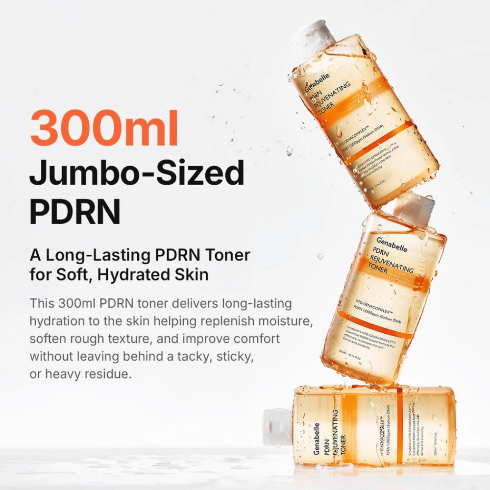 Genabelle PDRN Rejuvenating Toner 300 ml με PDRN που προσφέρει ενυδάτωση μεγάλης διάρκειας, πιο απαλή επιδερμίδα και αίσθηση φρεσκάδας χωρίς κολλώδη υφή.