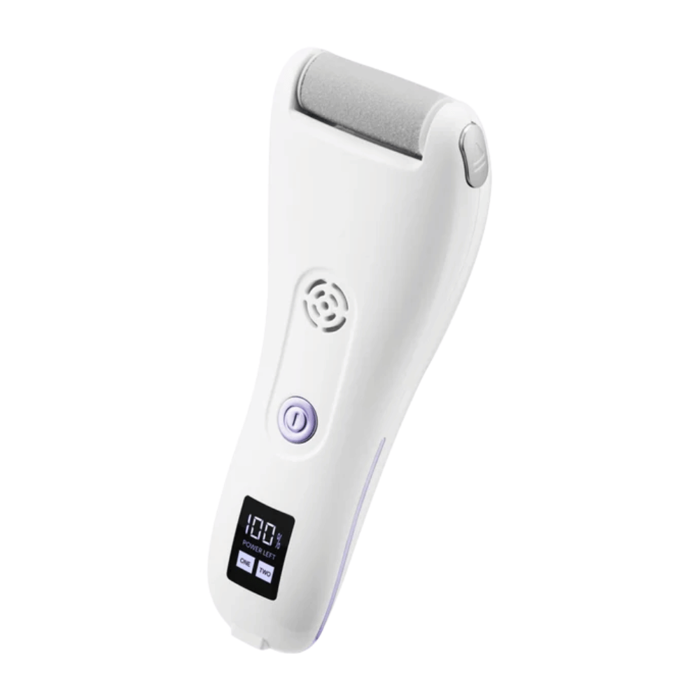 9. BAREN Pedi Mate Dual Power Vacuum Type Electric Callus Remover – λευκή επαναφορτιζόμενη ηλεκτρική λίμα ποδιών με ψηφιακή οθόνη και μωβ λεπτομέρειες