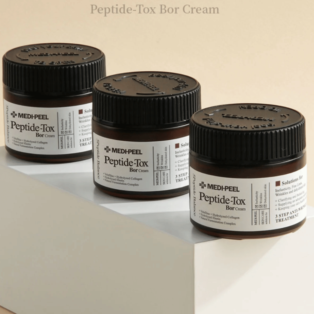MEDI-PEEL Peptide-Tox Bor Cream σε ομάδα – αντιγηραντική κρέμα προσώπου με σύμπλεγμα πεπτιδίων και κολλαγόνο που ενισχύει το φραγμό του δέρματος και παρέχει πιο σφριγηλό, πιο ελαστικό δέρμα.