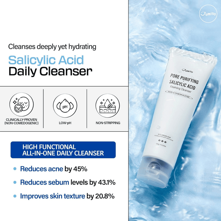 Jumiso Salicylic Acid Foaming Cleanser 0.5% – βαθύ καθαριστικό κορεάτικο καθαριστικό προσώπου που μειώνει την ακμή, ρυθμίζει το σμήγμα και βελτιώνει την υφή του δέρματος
