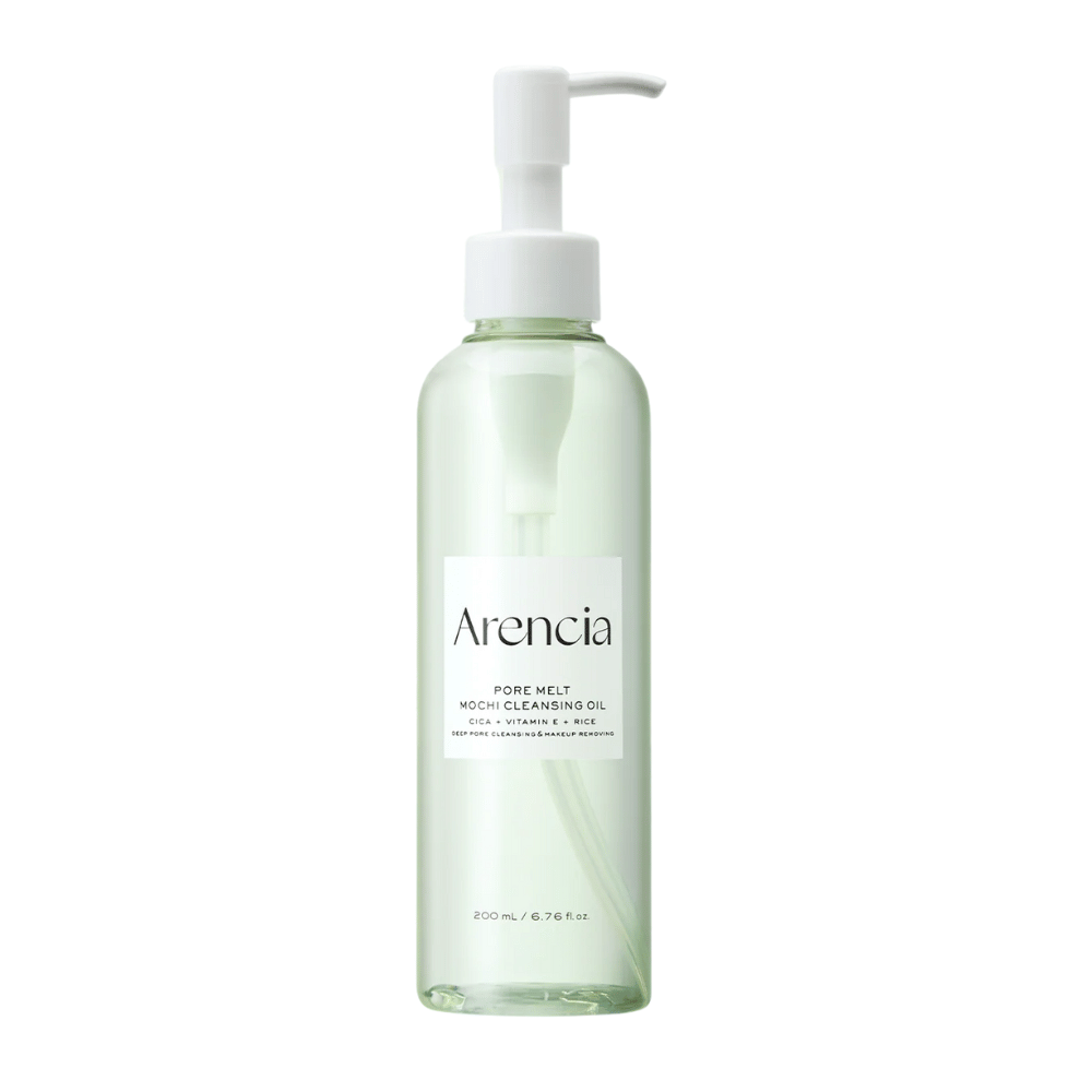 Arencia Pore Melt Mochi Cleansing Oil σε πλήρη προβολή με λευκό φόντο, κορεάτικο καθαριστικό λάδι με αντλία που καθαρίζει τους πόρους και αφαιρεί το μακιγιάζ χωρίς ερεθισμούς.