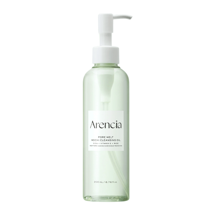 Arencia Pore Melt Mochi Cleansing Oil σε πλήρη προβολή με λευκό φόντο, κορεάτικο καθαριστικό λάδι με αντλία που καθαρίζει τους πόρους και αφαιρεί το μακιγιάζ χωρίς ερεθισμούς.