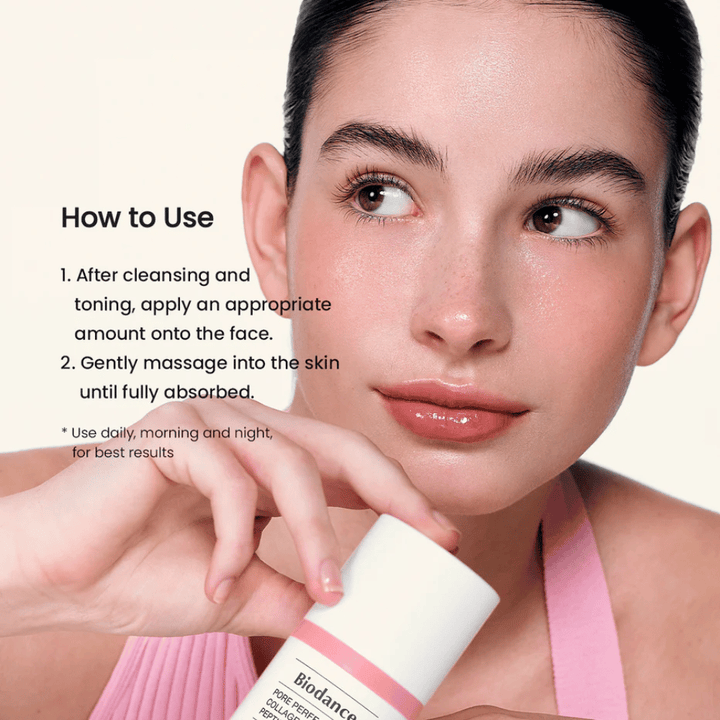 Biodance Pore Perfecting Collagen Peptide Cream εφαρμογή μετά τον καθαρισμό – ενυδατική και συσφικτική κρέμα προσώπου με πεπτίδια και κολλαγόνο