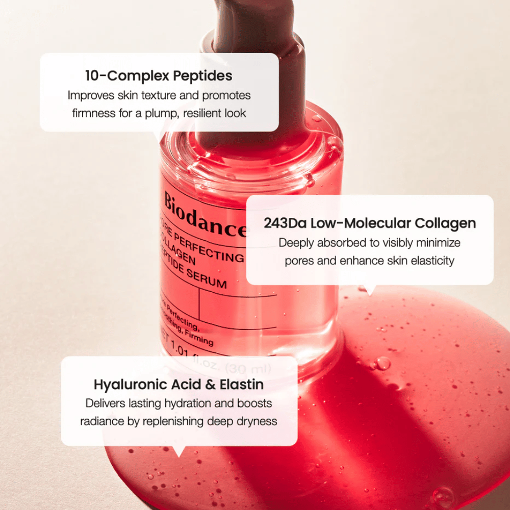 Biodance Pore Perfecting Collagen Peptide Serum με πεπτίδια, κολλαγόνο και υαλουρονικό οξύ για πιο σφριγηλό δέρμα.