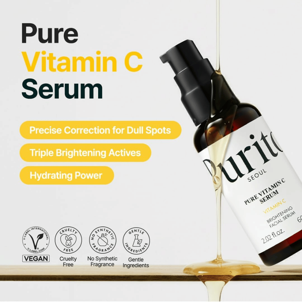 Purito SEOUL Pure Vitamin C Serum με βιταμίνη C, ενυδατικό νερό μπαμπού και συστατικά που χαρίζουν λάμψη – vegan και cruelty-free σύνθεση χωρίς συνθετικό άρωμα.
