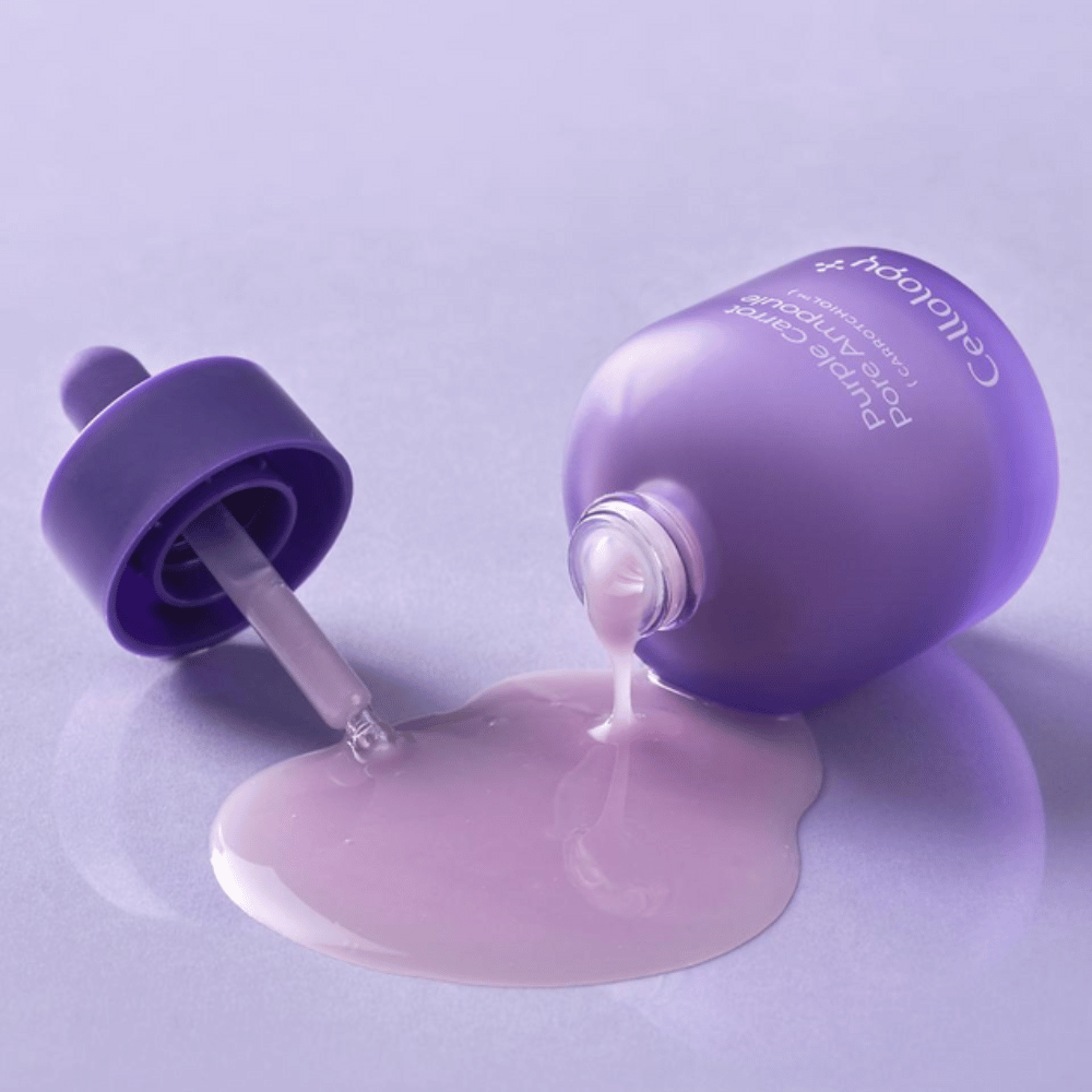 Cellology Purple Carrot Pore Ampoule με σταγονόμετρο και κρεμώδη υφή serum για τη φροντίδα των ορατών πόρων.