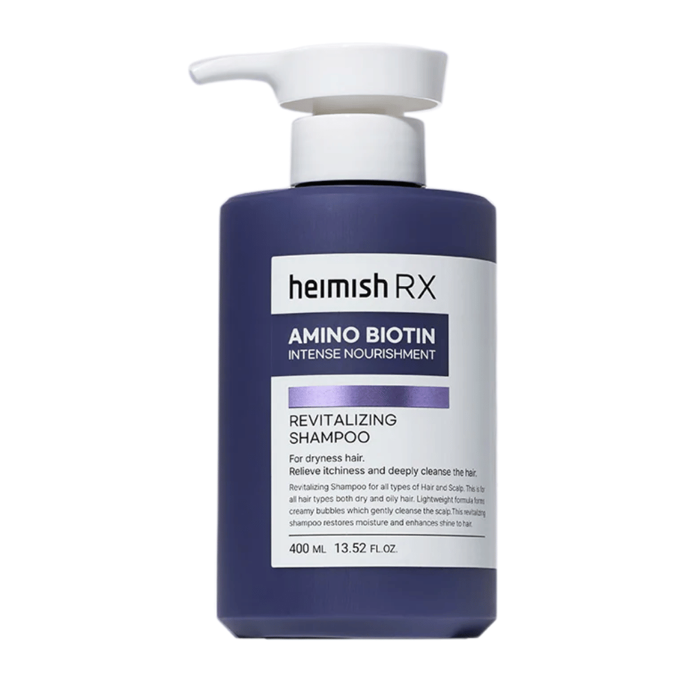 Heimish RX Amino Biotin Revitalizing Shampoo 400 ml – θρεπτικό σαμπουάν για ξηρά και άτονα μαλλιά, με βιοτίνη και αμινοξέα για ενίσχυση και ενυδάτωση μαλλιών και τριχωτού της κεφαλής.