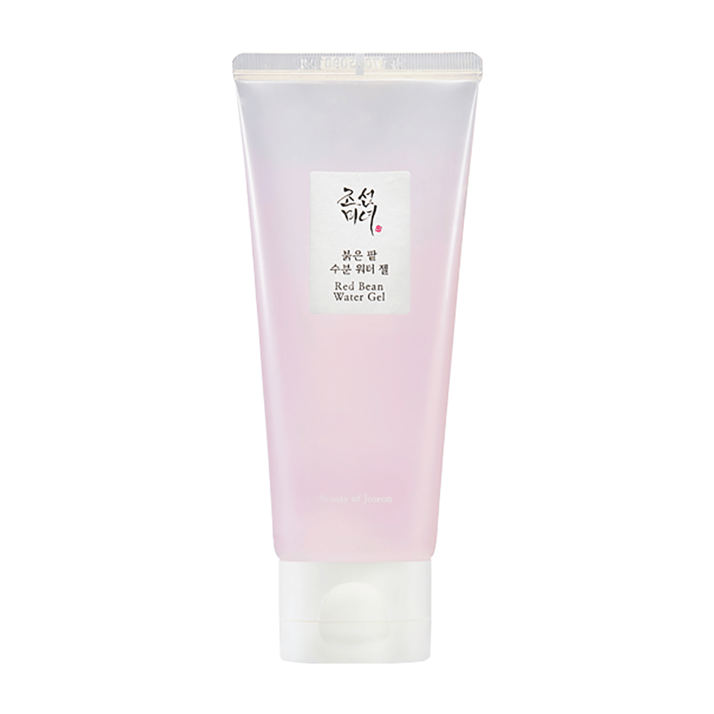 Η εικόνα δείχνει ένα σωληνάριο του "Red Bean Water Gel" από Beauty of Joseon. Το προϊόν έχει μια ελαφριά ροζ απόχρωση στη συσκευασία και φαίνεται να είναι ένα προϊόν περιποίησης δέρματος με κόκκινα φασόλια, κάτι που μπορεί να υποδηλώνει ότι έχει ιδιότητες για τη βελτίωση της υφής και της λάμψης του δέρματος.