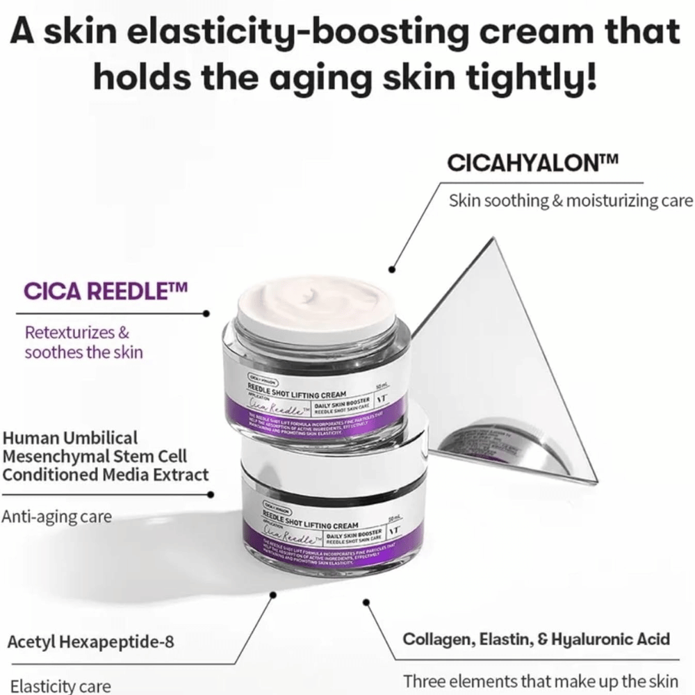 VT Cosmetics Reedle Shot Lifting Cream κρέμα προσώπου με Cica Reedle που βελτιώνει την ελαστικότητα της επιδερμίδας, ενυδατώνει και προσφέρει πιο σφριγηλή επιδερμίδα.