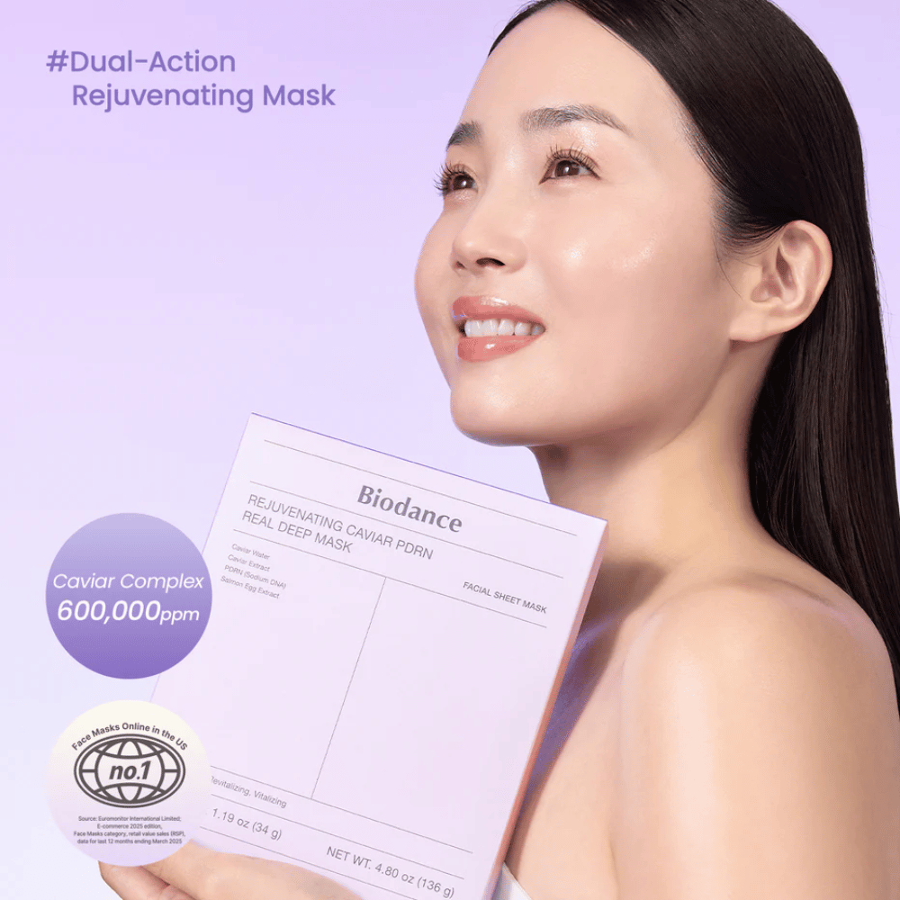 Εικόνα προϊόντος του Biodance Rejuvenating Caviar PDRN Real Deep Mask – μωβ συσκευασία μάσκας φύλλων με χαβιάρι, PDRN και ενυδατική φόρμουλα