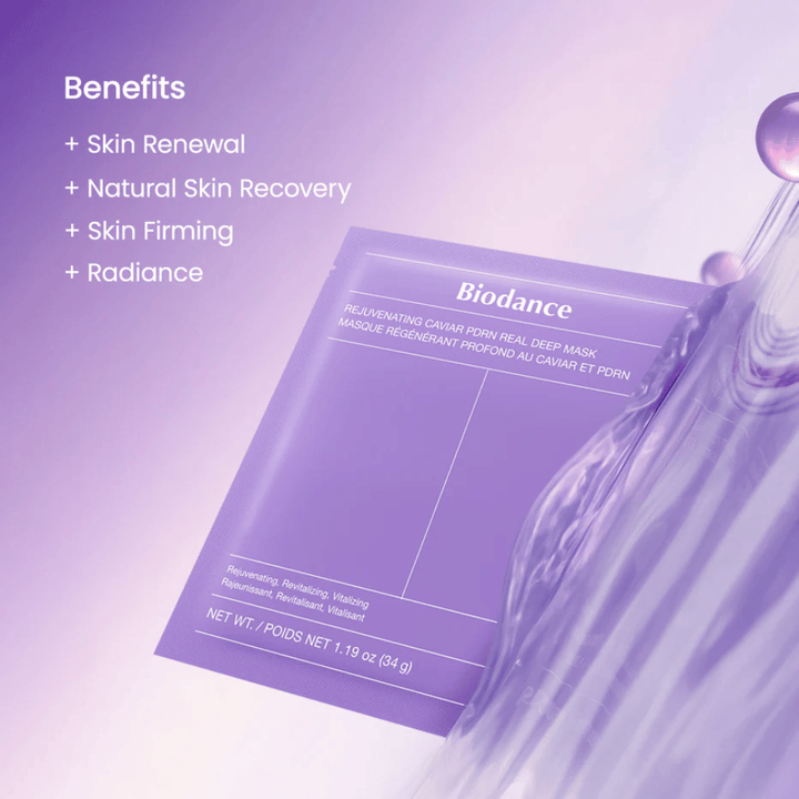 Biodance Rejuvenating Caviar PDRN Real Deep Mask σε μοντέλο με φυσική λάμψη και ορατή φωτεινότητα μετά τη χρήση