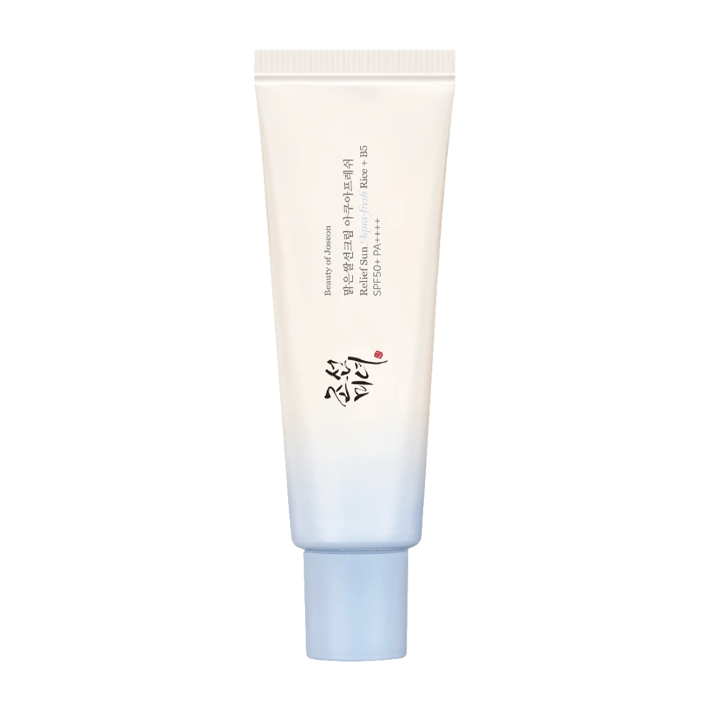 Beauty of Joseon Relief Sun: Aqua-Fresh Rice + B5, αντηλιακή κρέμα με SPF 50+ PA++++. Μια ελαφριά και ενυδατική φόρμουλα που προστατεύει το δέρμα από την ακτινοβολία UV ενώ το περιποιείται με εκχύλισμα ρυζιού και βιταμίνη B5.