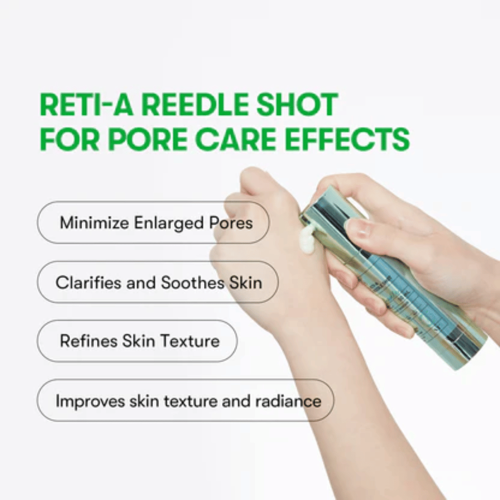 Το VT Reti-A Reedle Shot εφαρμοσμένο στο χέρι, δείχνει την υφή του ορού και την επίδρασή του στη μείωση των πόρων, την καταπράυνση του δέρματος και τη βελτίωση της λάμψης του δέρματος.