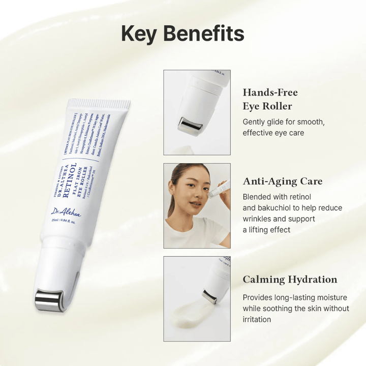 Dr. Althea Retinol Flat Iron Eye Roller με μεταλλικό ρόλερ για δροσιστικό αποτέλεσμα, αντιγηραντικές ιδιότητες και μακράς διάρκειας ενυδάτωση χωρίς ερεθισμούς.