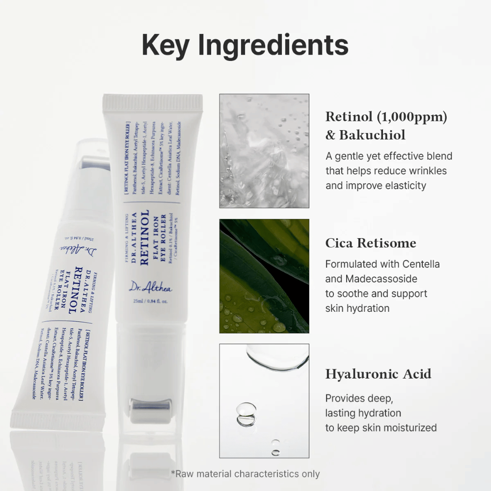 Dr. Althea Retinol Flat Iron Eye Roller με ρετινόλη, bakuchiol, cica και υαλουρονικό οξύ που ενυδατώνει, καταπραΰνει και μειώνει τις ρυτίδες.