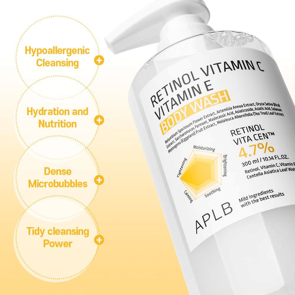 3. APLB Retinol Vitamin C Vitamin E Body Wash – ενυδατικό αφρόλουτρο σώματος με ρετινόλη, βιταμίνη C, βιταμίνη E και centella