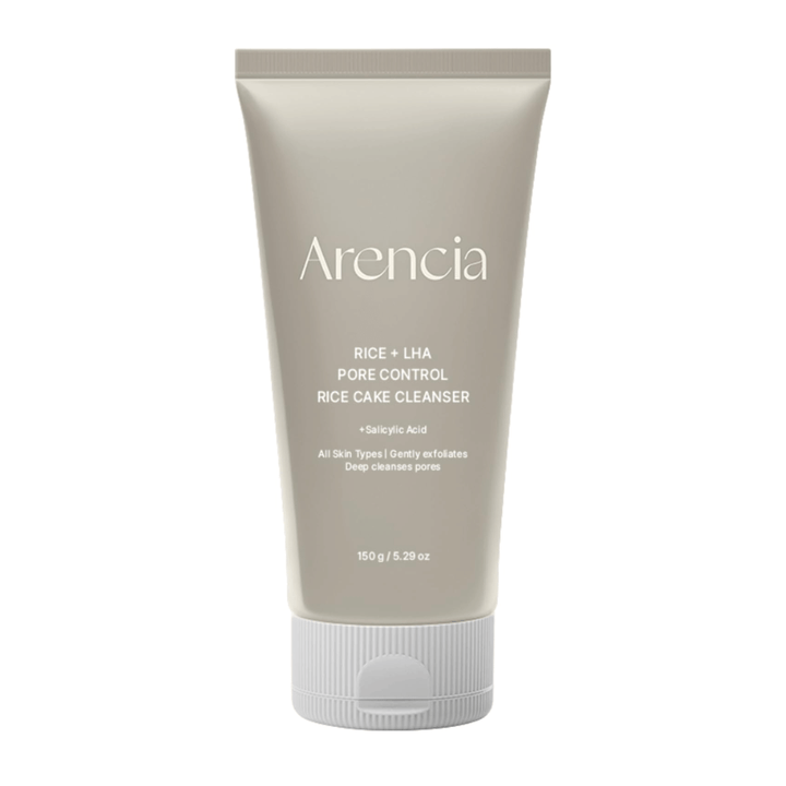 Arencia Rice + LHA Pore Control Rice Cake Cleanser σε πλήρη προβολή με λευκό φόντο, κορεατικό καθαριστικό προσώπου με ρύζι και LHA για απαλή απολέπιση και ισορροπημένο δέρμα.