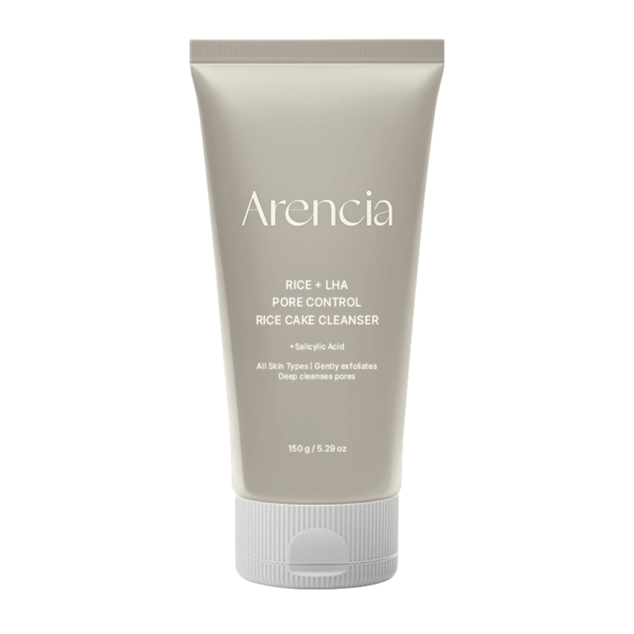 Arencia Rice + LHA Pore Control Rice Cake Cleanser σε πλήρη προβολή με λευκό φόντο, κορεατικό καθαριστικό προσώπου με ρύζι και LHA για απαλή απολέπιση και ισορροπημένο δέρμα.