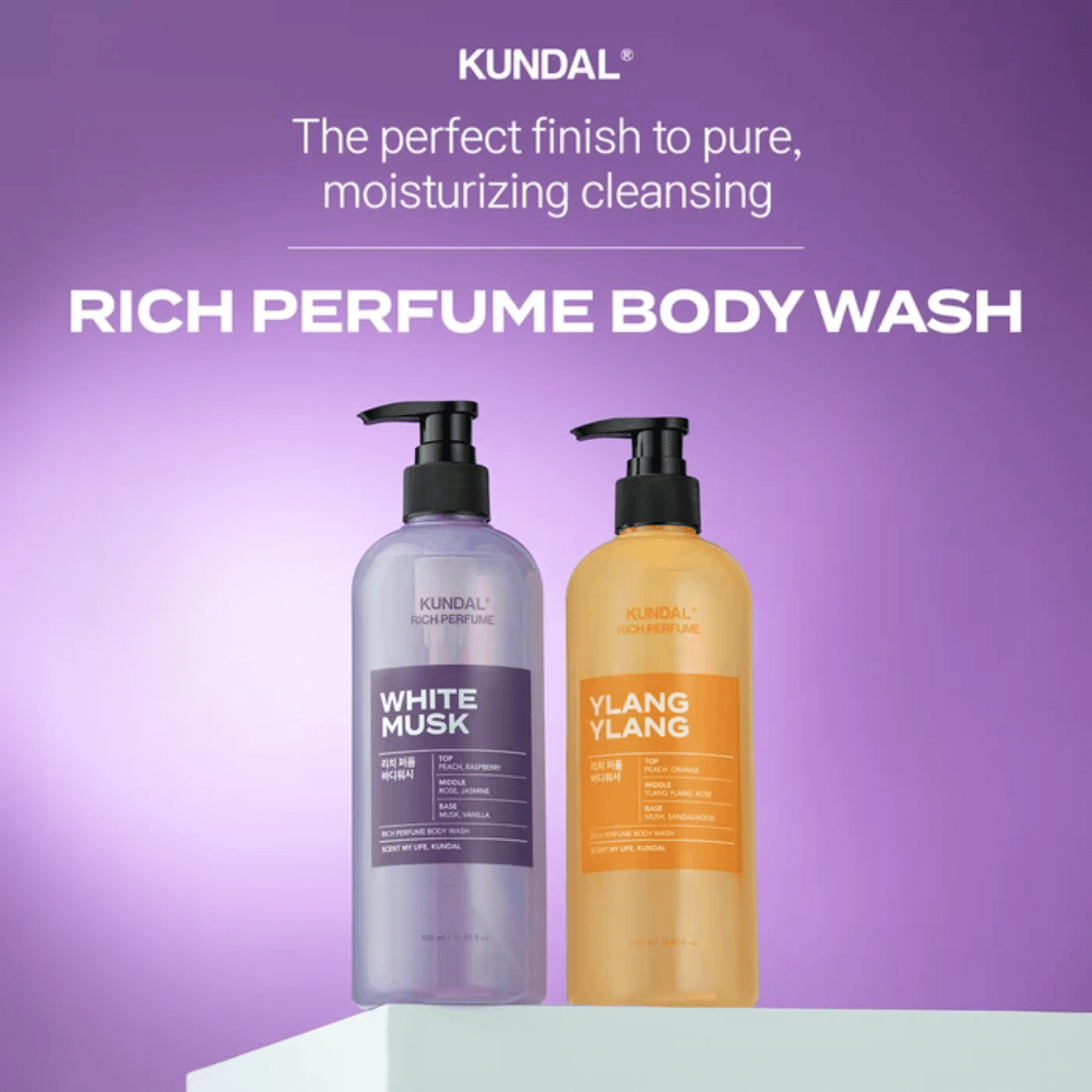 5. KUNDAL Rich Perfume Body Wash White Musk & Ylang Ylang – αρωματικό και ενυδατικό καθαριστικό σώματος
