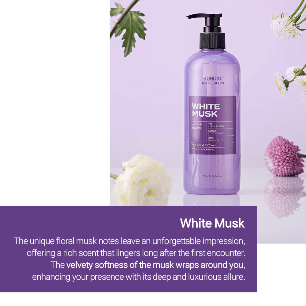 1. KUNDAL Rich Perfume Body Wash White Musk & Ylang Ylang 500 ml – αρωματικό αφρόλουτρο σε δύο αρωματικές παραλλαγές