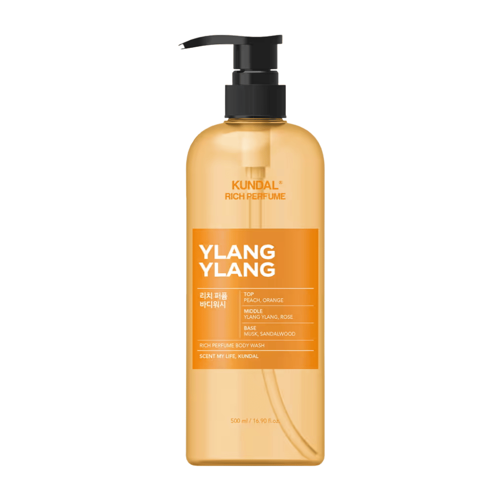 6. KUNDAL Rich Perfume Body Wash Ylang Ylang 500 ml – πορτοκαλί αφρόλουτρο με αντλία