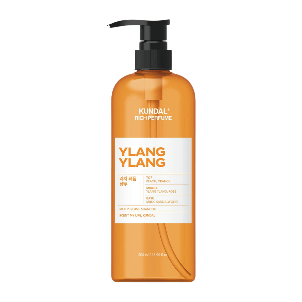 1. KUNDAL Rich Perfume Shampoo Ylang Ylang 500 ml – αρωματισμένο σαμπουάν με άρωμα ροδάκινου, πορτοκαλιού, ylang-ylang και τριαντάφυλλου
