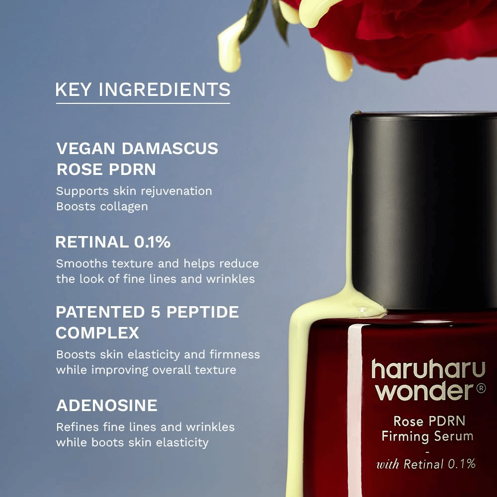 Haruharu Wonder Rose PDRN Firming Serum με vegan Rose PDRN, ρετινάλη 0,1 %, πεπτίδια και αδενοσίνη