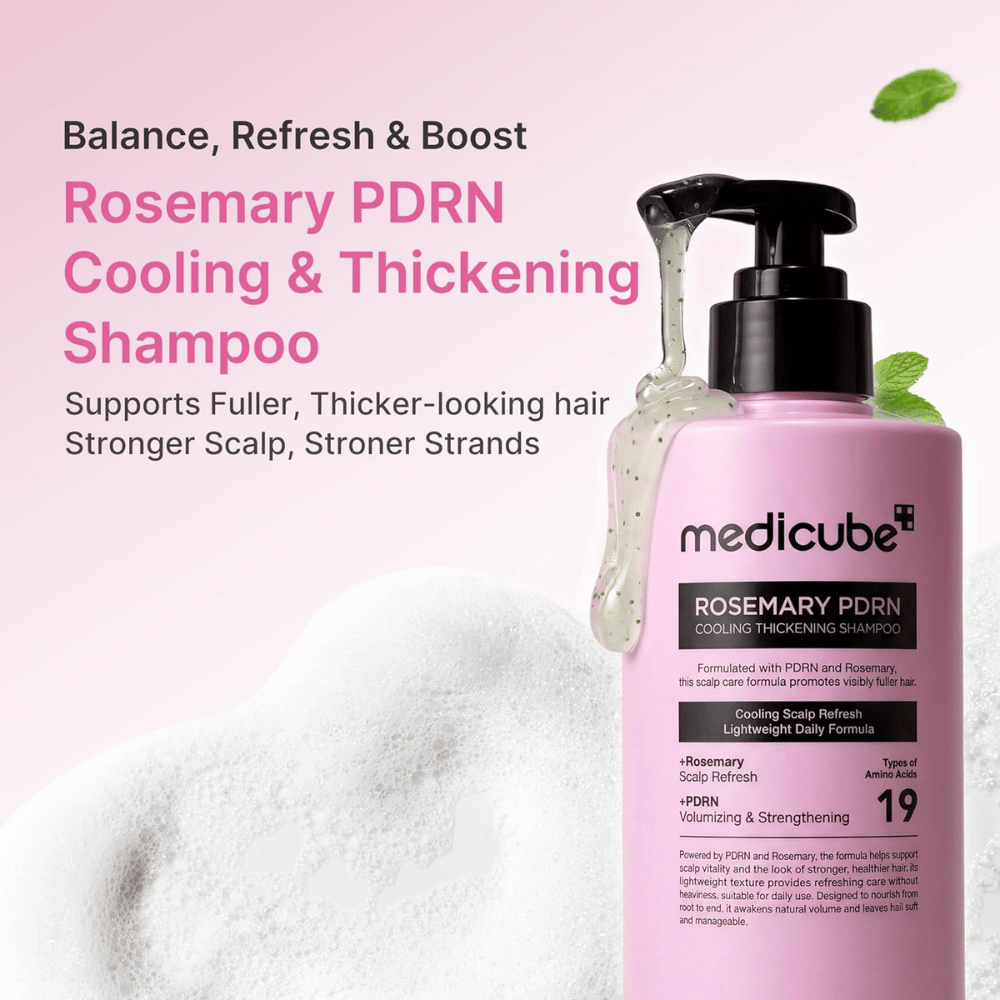 Medicube Rosemary PDRN Cooling Thickening Shampoo που δροσίζει το τριχωτό της κεφαλής και χαρίζει πιο πυκνά, πιο δυνατά μαλλιά