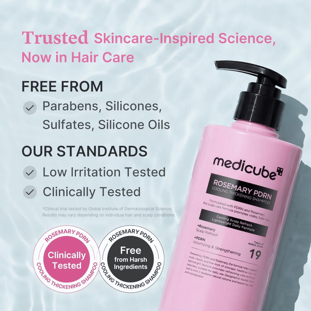 Medicube Rosemary PDRN Cooling Thickening Shampoo με κλινικά δοκιμασμένη σύνθεση χωρίς θειικά άλατα, σιλικόνες και parabens