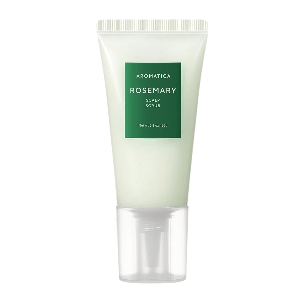 4. AROMATICA Rosemary Scalp Scrub 165 g – απολεπιστικό scrub για το τριχωτό της κεφαλής με δεντρολίβανο σε ανοιχτοπράσινο σωληνάριο σε λευκό φόντο