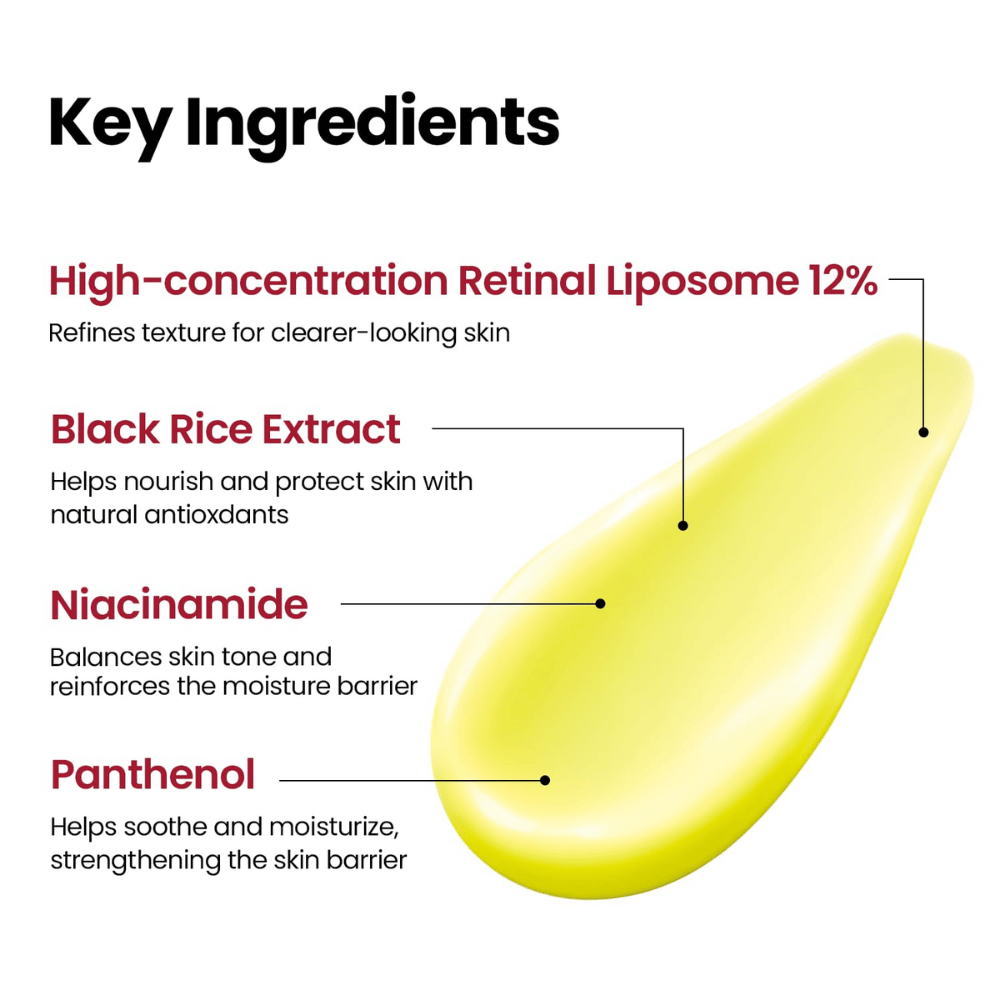 K-SECRET SEOUL 1988 Advanced Shot – συμπυκνωμένη σύνθεση με Retinal Liposome 12%, μαύρο ρύζι, νιασιναμίδη και πανθενόλη.