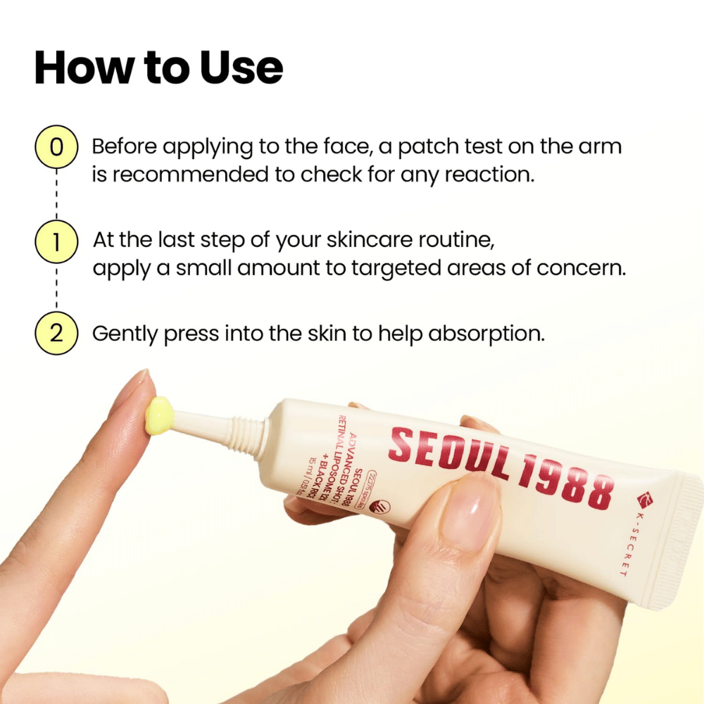 K-SECRET SEOUL 1988 Advanced Shot Retinal Liposome 12% + Black Rice – εφαρμογή της θεραπείας retinal ως το τελευταίο βήμα της ρουτίνας περιποίησης της επιδερμίδας.