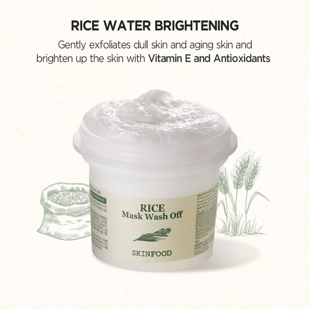 SKINFOOD's Rice Mask Wash Off 120g συνιστάται για να φωτίσει και να βοηθήσει το δέρμα.