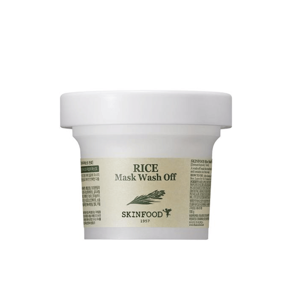 SKINFOOD's Rice Mask Wash Off 120g είναι μια κρέμα δέρματος φτιαγμένη με ρύζι.