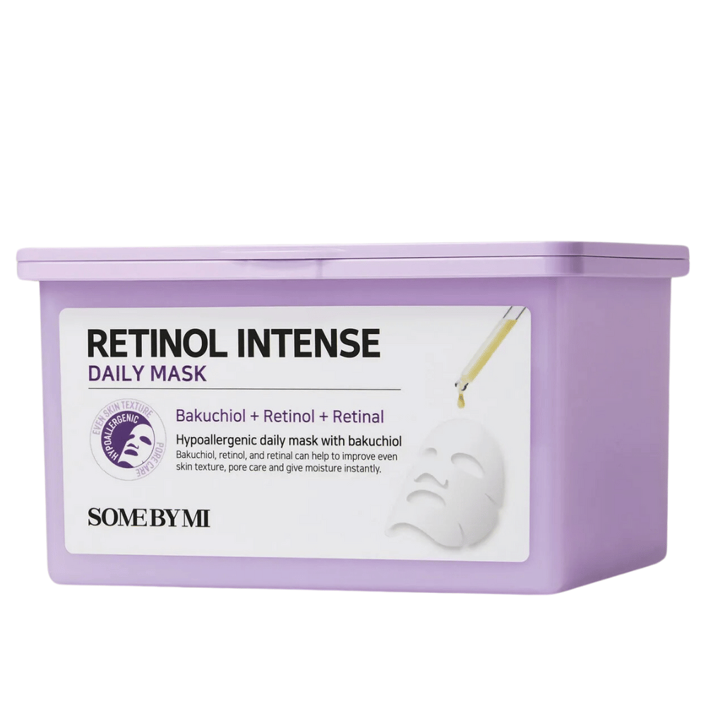 Αυτή η εικόνα δείχνει Some By Mi
"Retinol Intense Daily Mask." Αυτή η καθημερινή μάσκα προσώπου περιέχει bakuchiol, ρετινόλη και ρετιναλ, που βοηθούν στη βελτίωση της υφής του δέρματος, στη μείωση των πόρων και στην ενυδάτωση. Το προϊόν είναι υποαλλεργικό και σχεδιασμένο για καθημερινή χρήση.