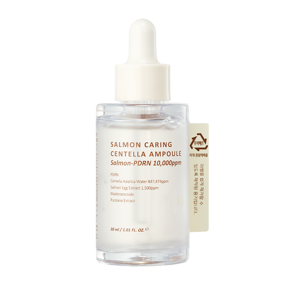 Heveblue Salmon Caring Centella Ampoule Salmon-PDRN 10,000ppm – κορεατικός ορός για να ηρεμήσει την ερυθρότητα, να ενισχύσει το φράγμα του δέρματος και να παρέχει ενυδατωμένο δέρμα