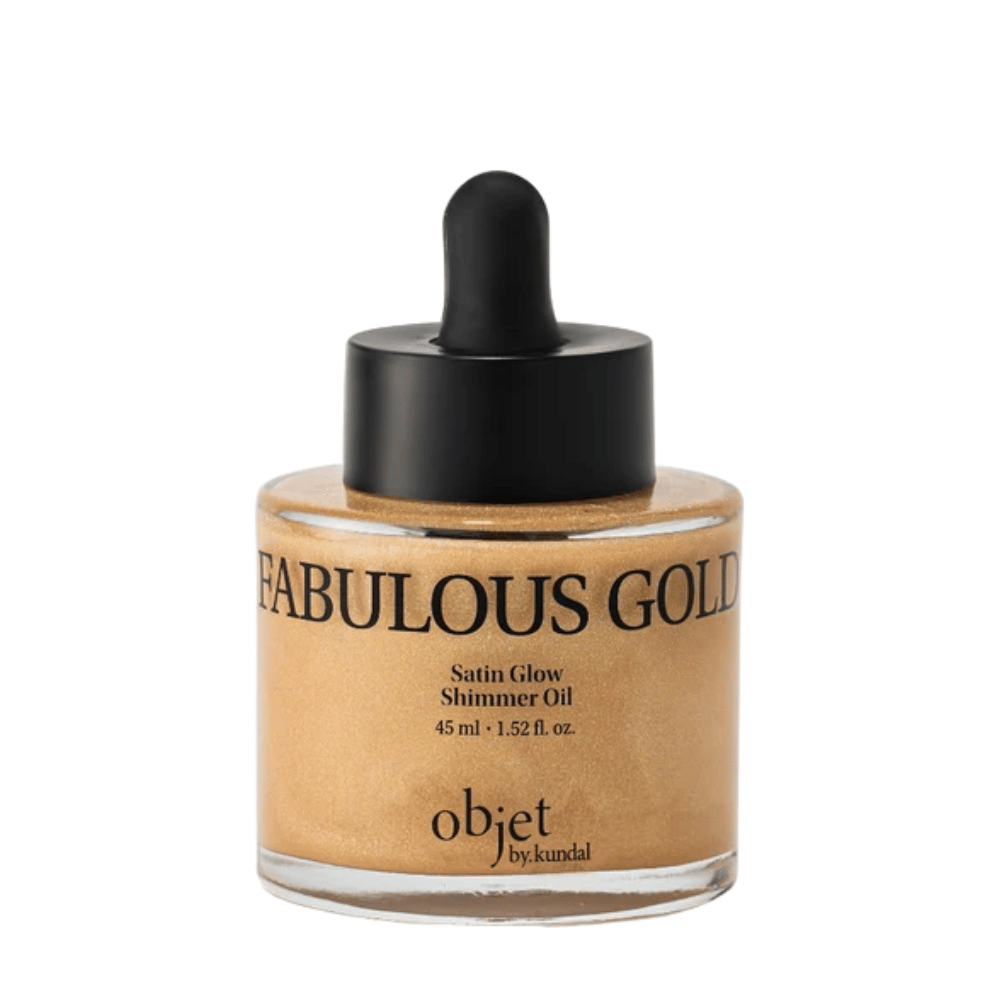 Objet by KUNDAL Satin Glow Shimmer Oil Fabulous Gold 45 ml – χρυσό λάδι σώματος με λαμπερό σατινέ φινίρισμα για ακτινοβόλα λάμψη.