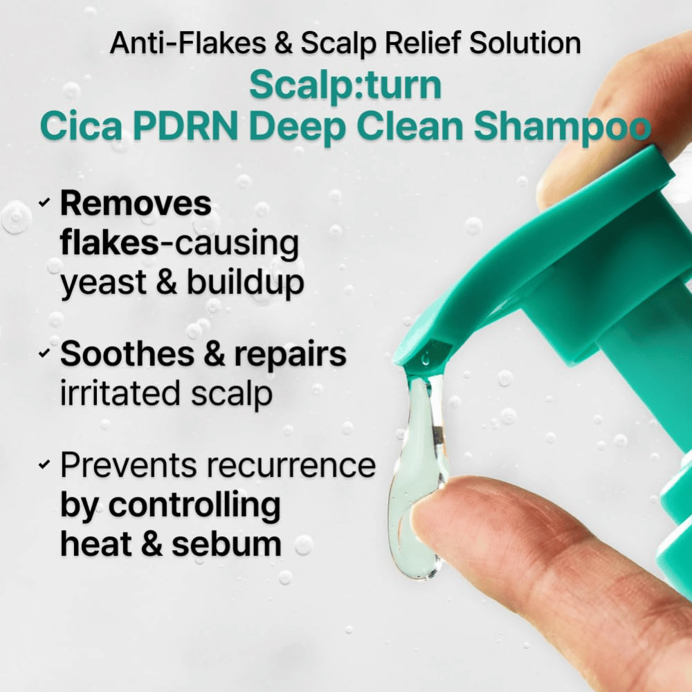 LILYEVE Scalp:Turn Cica PDRN Deep Clean Shampoo αφαιρεί την πιτυρίδα, καταπραΰνει το ερεθισμένο τριχωτό της κεφαλής και βοηθά στον έλεγχο του σμήγματος και των προβλημάτων του τριχωτού που σχετίζονται με τη θερμότητα.