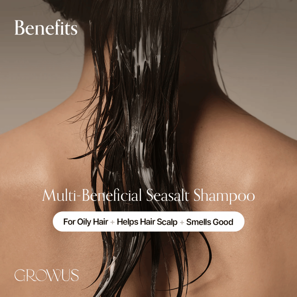GROWUS Sea Salt Therapy Shampoo που καθαρίζει το λιπαρό τριχωτό της κεφαλής, εξισορροπεί το λάδι και βελτιώνει την υγεία του τριχωτού της κεφαλής