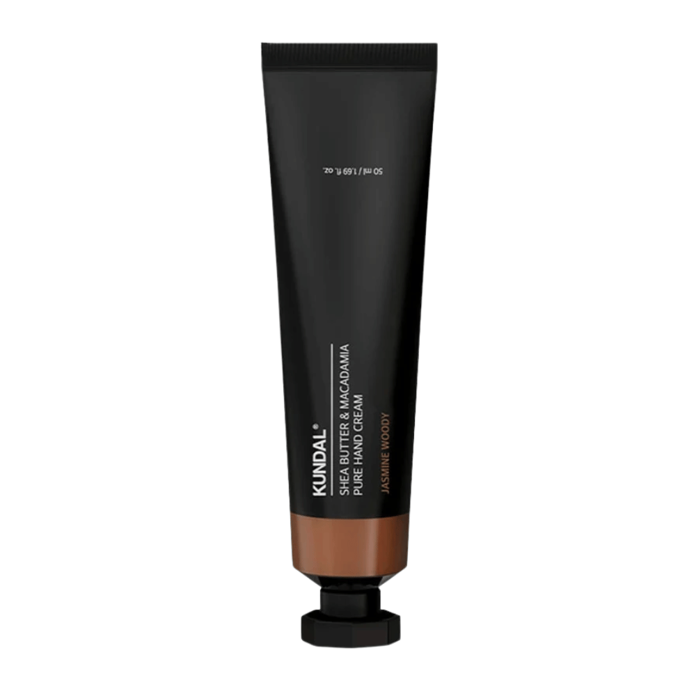 KUNDAL Shea Butter & Macadamia Pure Hand Cream Jasmine Woody σε λευκό φόντο – έντονα ενυδατική κρέμα χεριών με βούτυρο καριτέ και μακαντάμια για καθημερινή φροντίδα χεριών.