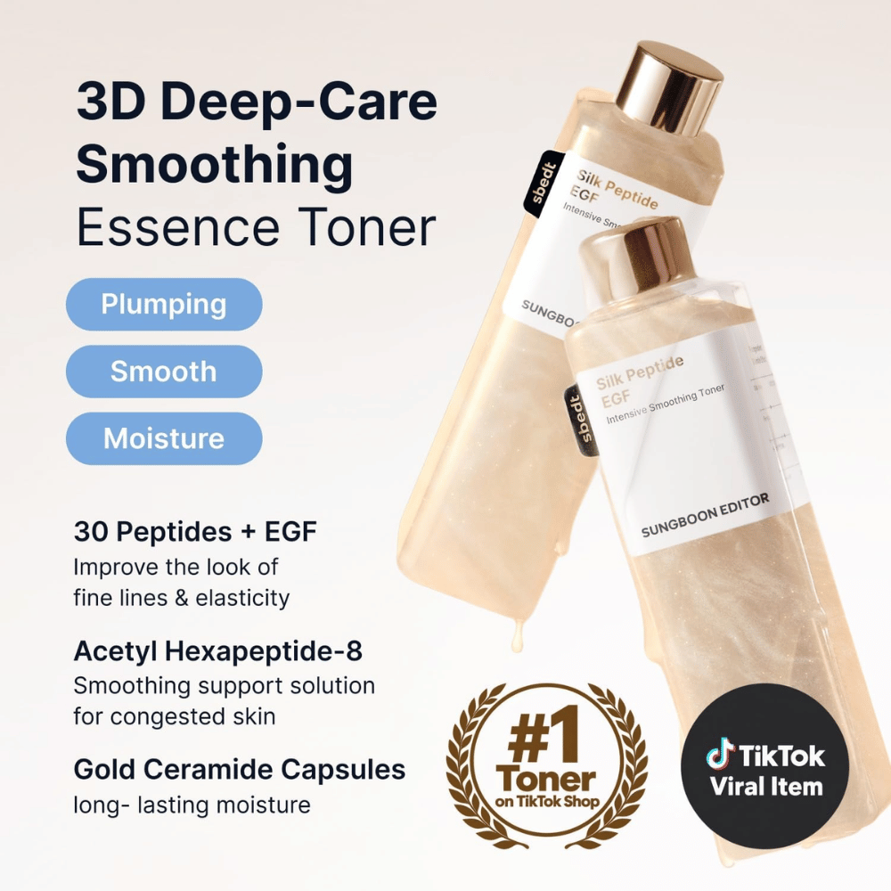 SUNGBOON EDITOR Silk Peptide EGF Intensive Smoothing Toner – essence toner με πεπτίδια, EGF και κεραμίδια