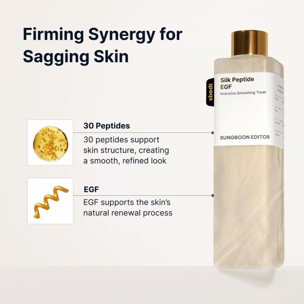 SUNGBOON EDITOR Silk Peptide EGF Intensive Smoothing Toner – τόνερ με 30 πεπτίδια και EGF για πιο ομοιόμορφη επιδερμίδα